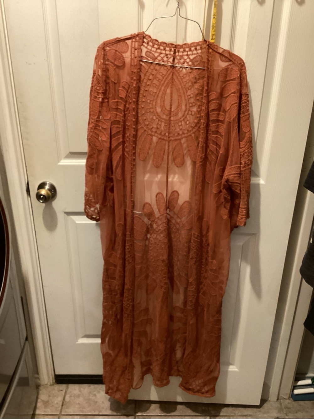 Boho Crochet Lace Duster Kimono in Rust